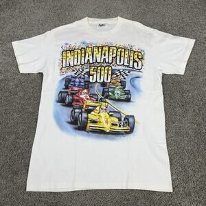 Vintage Indianapolis 500 Shirt Mens Large White Alamo Rhinestone Racing 80s